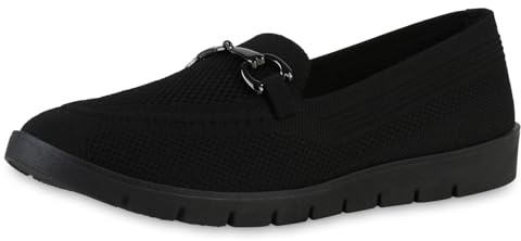 VAN HILL Damen Slip Ons Flach Strick Bequem Schuhe 216951 Schwarz 36