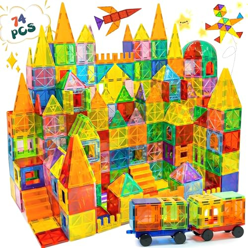 Olvy Magnetbausteine Kinder Mint Spielzeug Stabile 3D Bauwerke | 74 Teile Set | Fliesen & Quadrate | Kreatives Gestalten | Montessori Magnetfliesen