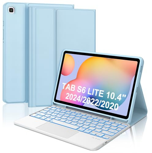 WAVATA Tastatur für Samsung Galaxy Tab S6 Lite 10.4 2024/2022/2020 mit Touchpad, Hülle mit Tastatur für Tab S6 Lite Keyboard Cover Magnetische Beleuchtete Abnehmbare Bluetooth QWERTZ Layout, Blau
