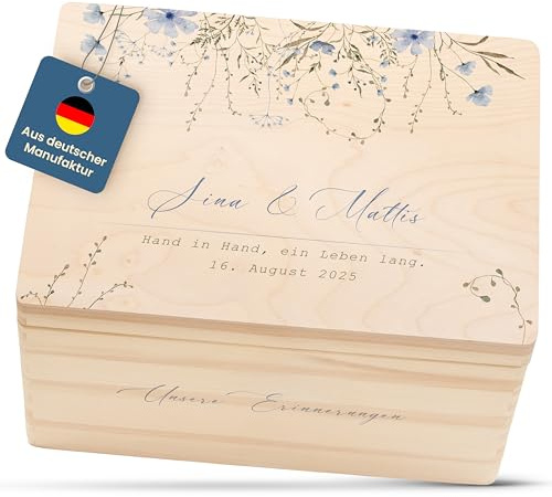 Amari ® Personalisierte Erinnerungsbox aus Holz | 001.15.01 Vergiss mein nicht | Individuelles Hochzeitsgeschenk Erinnerung Hochzeit Personalisiertes Holzkiste