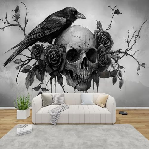 PaxGloz Fototapete Gothic Schädel Tapete Rabe Totenkopf Tapeten Vliestapete Modern Wandtapete Wohnzimmer Schlafzimmer Kinderzimmer Wanddeko Motivtapeten 200 x 140 cm (B x H)