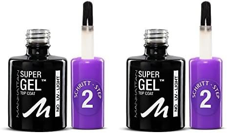 Manhattan Super Gel Top Coat, Maniküre Effekt ganz ohne UV Licht, Durchsichtiger Überlack mit bis zu 14 Tagen Halt, Farbe Clear 001, 1 x 12ml (Packung mit 2)