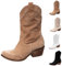 FGUUTYM Stivali da cowboyst, da donna, con punta media, traspiranti, corti, con tacco a blocco, da cowgirl, marrone, 37 EU