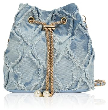 GlamRays Denim Bucket Bag, Gepolstertes Drawstring Jean Taschen Für Damen, Jeanshandtasche, Jeans Geldbörsen für Damen, Crossbody Hobo Taschen Clutch