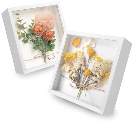 WISYOK 3D Bilderrahmen zum Befüllen, 2pcs, 22×22cm, 3cm Tief, Weiß | 3D Objektrahmen, Tiefer Rahmen für Wand & Desktop, Shadow Box für Fotos, Objekte, Hochzeitsstrauß, DIY Kunstwerke