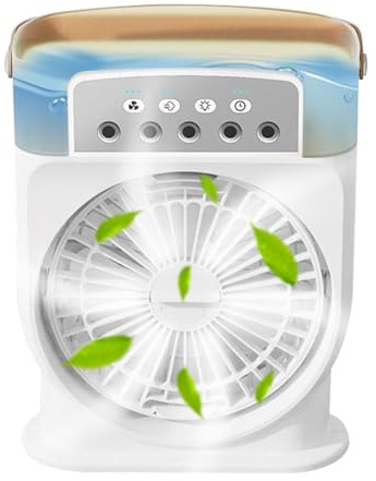 Hitburu Ventilatore con - Ventilatori Nebulizzatori per Uso Esterno - Ventilatore ad Aria con 5 Ugelli e Serbatoio 600ml per Esterno Spiaggia Casa Yoga Usi