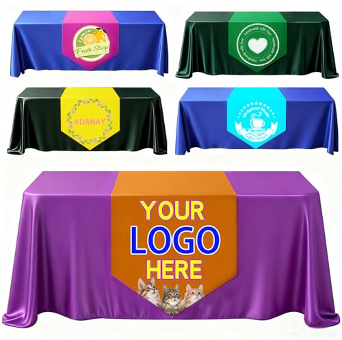 Individuell Gestalteter Tischläufer aus Vinyl, Personalisierte Tischdecke mit Logo und Text, Wasserfest, für Hochzeiten, Geburtstagsfeiern, Jubiläen, Messen und Verkaufsstände, 15x72in/38x183cm