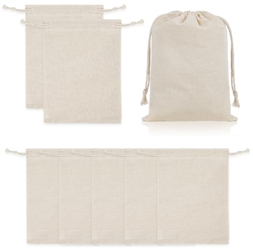 OFFCUP 8PCS Sachet en Coton Tissu, 20 * 30cm Sac Cordon Coton Sac Toile de Jute, Petit Sachet Cadeau Avec Serrage, Pochette Tissu Cordon Pochettes à Bijoux pour Mariage Bonbons Lavande Fête