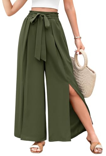Svanco Palazzo Hose Damen Sommer Weite Plissee Hose Lockere High Waist Paperbag Hosen mit Schlitz