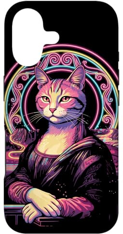 Hülle für iPhone 17 Mona Lisa Katze Vaporwave Parodie Lustig Retro