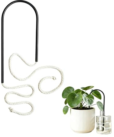 Self-Watering Plant Wick System, Scandinavian Design Automatic Drip Irrigation for House Plants, Glass Bottle with Brass Arch Handle,Black/Gold/Rose Gold (Black)