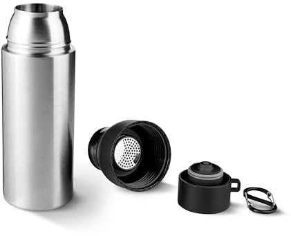 TROIKA botella térmica INFUSE+ cierre una mano, doble pared al vacío, 550 ml y doble mosquetón; acero inox 201/304 apto alimentos + plástico; plata