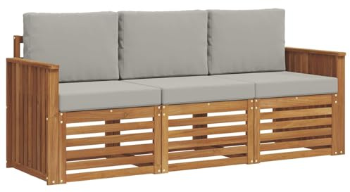 vidaXL Sofagarnituren 3 pcs Natürlich und Hellgrau Massivholz Akazie, Moderne Gartenmöbelsets, wetterfeste Sitzmöbel, Akazien-Sofa, Flexible Lounge-Lösungen für die Terrasse