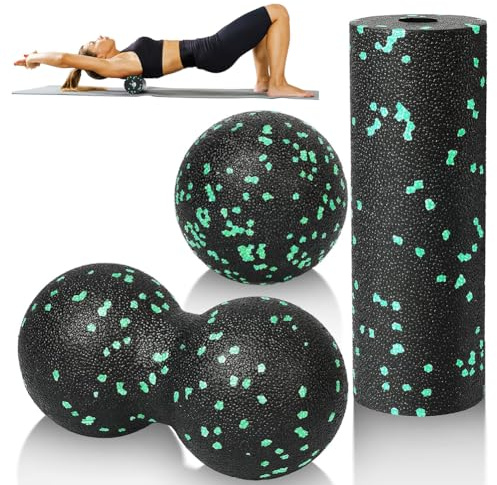 Lot de 3 balles de massage pour la relaxation des fascias, les douleurs musculaires, avec balle de fascia, balle double pour fascia, balle de massage hérisson, rouleau de massage