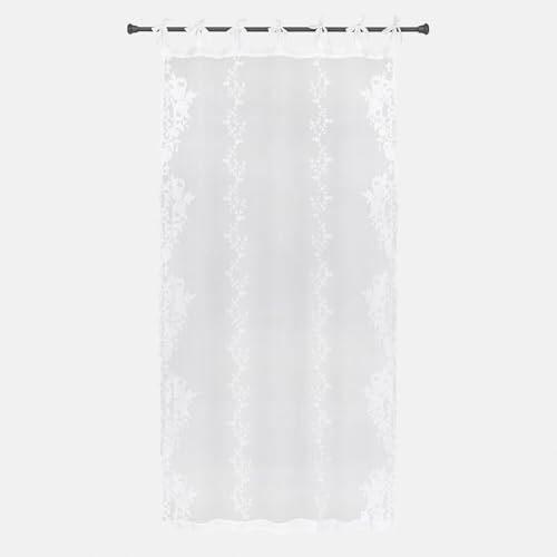 Loberon Gardine Élourette - Lichtdurchlässige Spitze - Florale Stickerei - Rankenartige Bordüre - Praktische Bindebänder - Vorhang - Polyester, weiß
