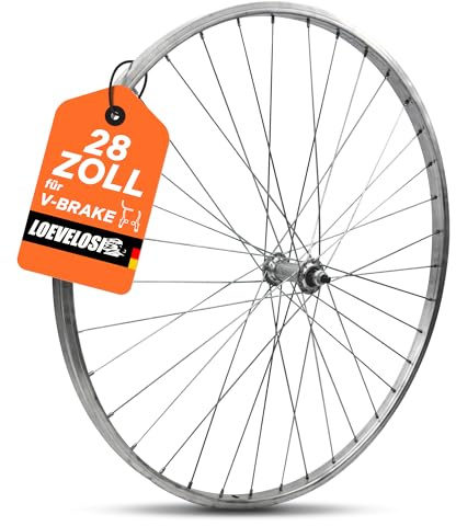 Rennrad Vorderrad 28 Zoll CTB – Vollachse 5/16 Zoll 100 mm 36 Speichen Alu Felge Felgenbremse Retro Vintage Silber LOEVELOSI