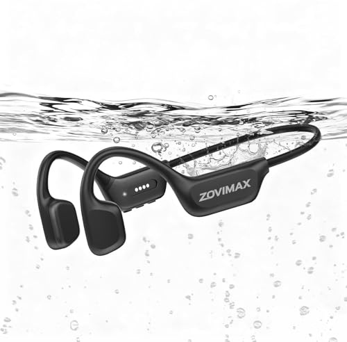 ZOVIMAX Bone Conduction Headphones, IPX8 Waterproof Swimming Headphones, Open Ear Headphones with MP3 Mode 8GB Memory Up to 12 Hours Playtime, Bluetooth 6.0 Earbuds Secure Fit for Running, Black