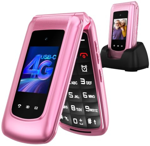 CHAKEYAKE 4G Seniorenhandy Klapphandy ohne Vertrag mit Sprachansage, großen Tasten & Dual-SIM, Rentner Handy mit Ladestation, 2,4+1,77 Zoll Dual-Farbdisplay, SOS, Kurzwahl, Grau