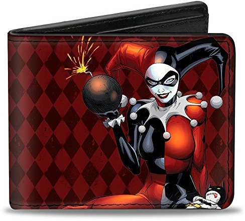 Buckle-Down Portefeuille Harley Quinn W/Batman Voodoo Poupée Tenant Bombe + Main Accessoire de Voyage Double pli, Multicolore, Taille Unique Homme