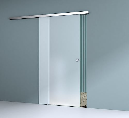 Durovin 900 * 2050mm Internal Sliding Glass Door - Fully Frosted - Round Handle - with Soft Close & Track 6.7ft for Bathrooms Kitchens Living Room Bedroom
