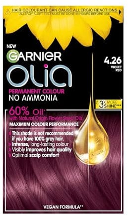 Garnier Olia Permanent Hair Dye, Up to 100% Grey Hair Coverage, No Ammonia, 60% Oils, Bold 4.26 Rose Violet