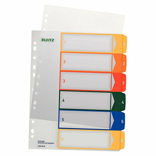 Leitz PC-beschriftbares Register, A4, PP, extrabreit, mehrfarbig (Zahlen 1-6 / 10er Pack)