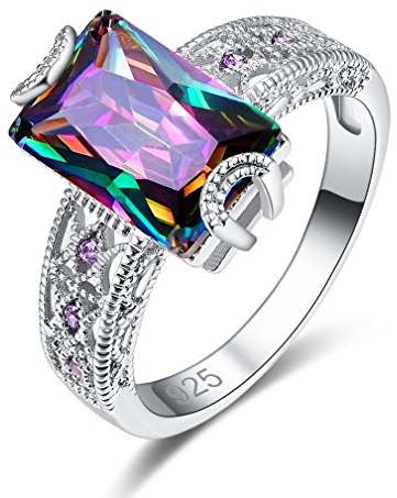 YAZILIND Platin überzogene schöne Rechteck Zirkon eingelegten glänzenden Strass Hochzeit Ewigkeit Ringe elegant für Damen Mädchen Größe 18.1
