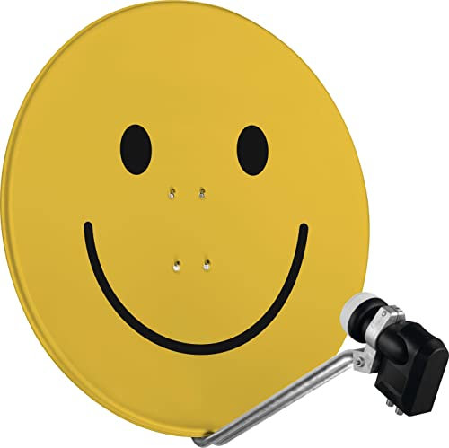 TechniSat SATMAN 850 Plus - Satellitenschüssel für 2 Teilnehmer (85 cm Sat Spiegel mit Masthalterung und 40mm Universal-Twin-LNB) Smiley-gelb