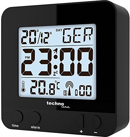 Technoline WT 235 Funkwecker mit Touchsensor, 8 x 2.5 x 8 cm (schwarz mit Batterien)