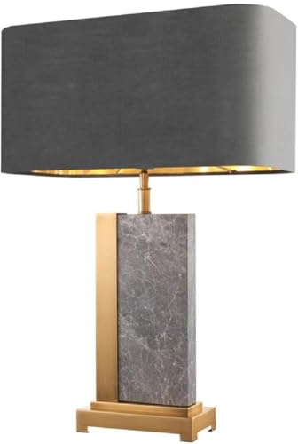 Casa Padrino Luxus Tischleuchte Grau/Antik Messing 46 x 22 x H. 65 cm - Wohnzimmerlampe mit Samt Lampenschirm