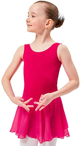 tanzmuster Body da Danza Minnie con gonnelino in Chiffon per Bambini - Fucsia, 140/146 11-12 Anni