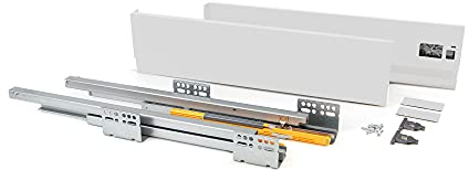 Emuca - Schubkastengarnitur für küche oder badzimmer mit Vollauszug und integriete Dämpfung, Höhe 138mm und Tiefe 300mm, Weiß