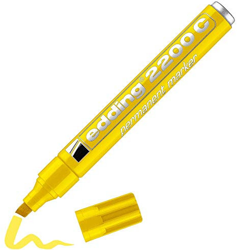edding 2200 C Marqueur permanent - jaune - 1 stylo - pointe biseautée 1-5 mm - sèche vite - résiste à l'eau et à l'essuyage - pour carton, plastique, bois, métal - Marqueur universel