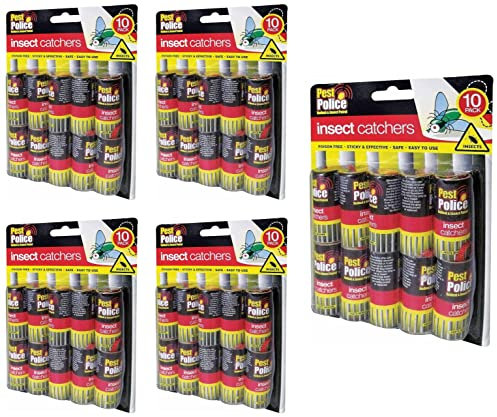 PEST POLICE 5 X 10 Sticky Paper Fly Catchers NO Fumes NO Mess Sticky Tape for CATCHING Them UNWANTED Insects.