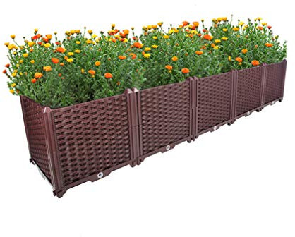 Hershii Hochbeet für den Garten, Kunststoff, rechteckig, für drinnen und draußen, für Gemüse, Kräuter, Blumen, Pflanzgefäß, braun – 199 x 39 x 37 cm