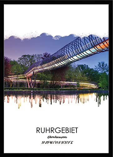 artissimo, Design-Edition, Ruhrgebiets-Bild gerahmt, 51x71cm, PE6454-ER, Ruhrgebiet: Stadt Oberhausen, Bild, Wandbild mit Rahmen, gerahmtes Poster, Geschenk-Idee Ruhrpott, Geschenk Ruhrgebiet