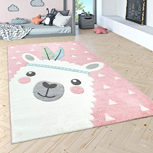 Paco Home Kinderteppich Kinderzimmer Moderne Pastell Farben, Niedliche Motive, 3D Effekt, Grösse:80x150 cm, Farbe:Pink