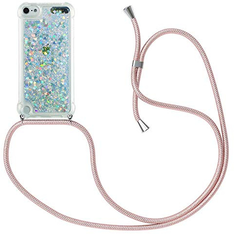 MXKOCO Handykette kompatibel mit iPod Touch 5/6/7(2019) Glitzer Flüssig Bewegende Treibsand Hülle mit Band Umhängetaschen+Hüllen mit Umhängeband Handykordel mit Schutzhülle Stylische Kette mit Hülle