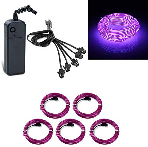 Kmruazre EL Wire 5x1M El Wire Batteriebetriebenes flexibles tragbares Neonlicht, Elektrolumineszenz-Draht-Pack-Treiber mit 3 Modi hoher Helligkeit für Halloween-Weihnachtsparty-Dekoration(Lila)