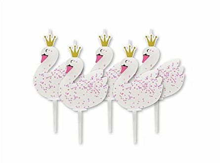 Anniversary House Glitzernde Prinzessinnen-Schwan-Geburtstagskerzen für Kuchen, 5 Stück, Feier, Kuchendekoration, 6,7 cm, AHC220