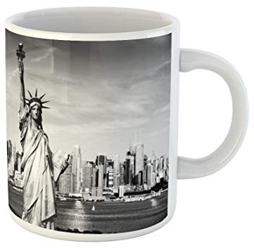 Awowee Coffee Mug Statue of Liberty New York Skyline Cityscape in Black 11 Oz Ceramic Tea Cup Mugs Best Gift Or Souvenir For Family Friends Coworkers