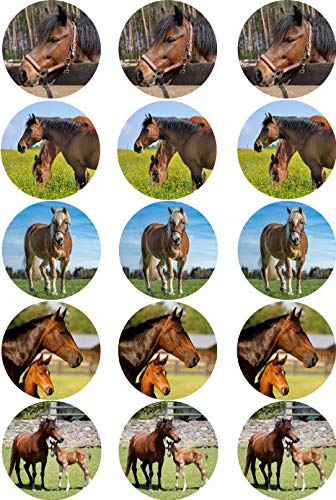 Essbarer Torten- & Muffinaufleger Pferd Mix / 15 Stück 5cm Ø