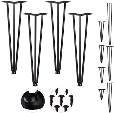 Relaxdays Hairpin Legs, 4er Set, 3 Streben, Metall, Haarnadel Tischbein für Hocker, Tisch & Schrank, 45 cm hoch, schwarz