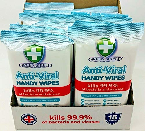 Green Shield Anti-Viral Handy Pocket Wipes 15pk X12 = 180 Wipes