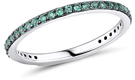 namana Schmaler Sterling Silber Ring für Damen. Grüner Ring mit Zirkonia-Edelsteinen. 925 Sterlingsilber Ringe für Frauen mit grünen Steinen. Ring Größe 52