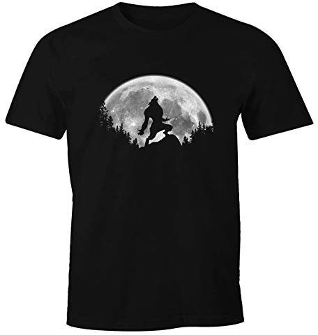 MoonWorks® Herren T-Shirt Werwolf Wolf Mond Fun-Shirt Outdoor Adventure schwarz XS