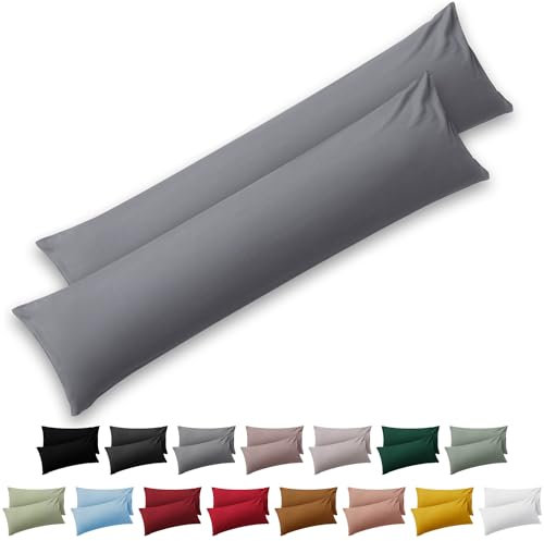 Blumtal Kissenbezug 45 x 185, 2 Stück - Oeko-TEX zert. Kissenbezüge 100% Mikrofaser in extra weich & waschmaschinenfest - Bezug Kissen 45x185 Grau