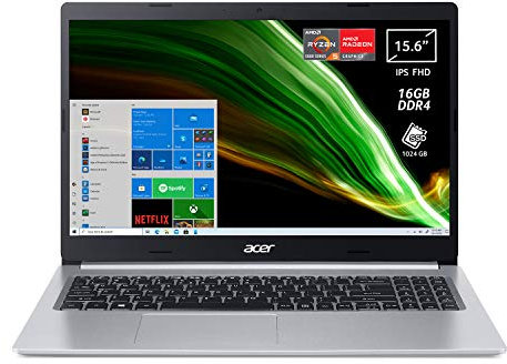Acer Aspire 5 A515-45-R54J Pc Portatile, Notebook, Processore AMD Ryzen 5 5500U, RAM 16 GB DDR4, 1024 GB PCIe NVMe SSD, Display 15.6 FHD IPS LED LCD, AMD Radeon, Windows 10 Home, Silver