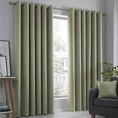 Fusion - Strata - Blockout Pair of Eyelet Curtains - 46 Width x 72 Drop (117 x 183cm) in Green