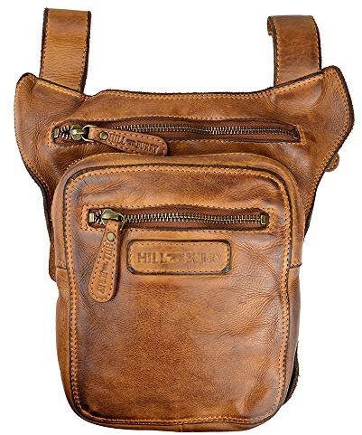 Hill Burry • Beintasche aus Leder Gürteltasche Hip Bag Hüfttasche Biker HB6219 (Braun aus Waschleder)